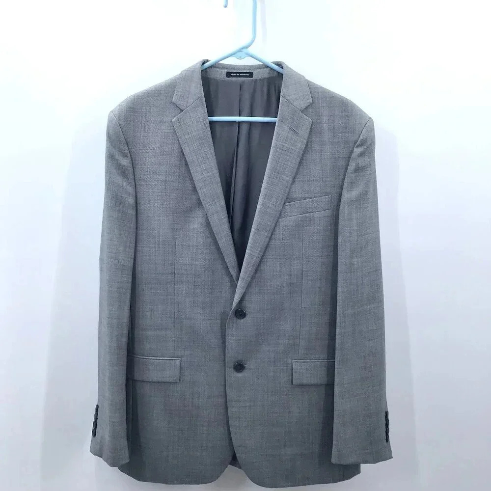 Men's Egara Suit Blazer 42 R Slim Fit 100% Wool Heather Gray Lined Vented